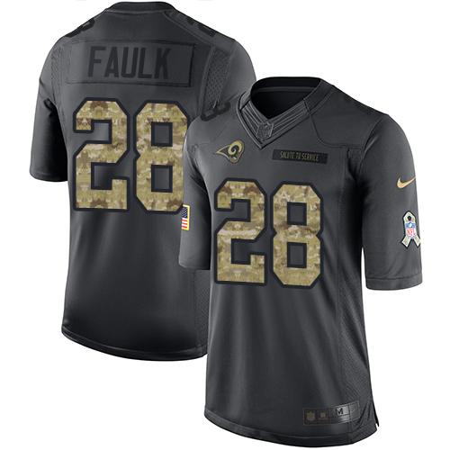 Nike Rams #28 Marshall Faulk Black Men's Stitched NFL Limited 2016 Salute to Service Jersey - Click Image to Close